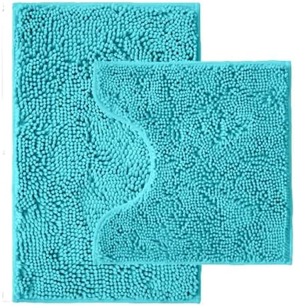 Bathroom Rugs Sets 2 Piece,Super Absorbent Chenille Bath Mats and U-Shaped Toilet Rug,Strong PVC Non Slip Backing,Microfiber Washable Dry Quickly Bath Mats for Bathroom(20"x32"+20"x20"U, Light Blue)