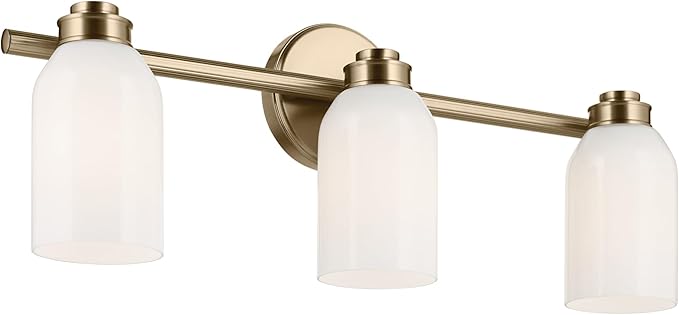 Kichler Shae 24.25" 3-Light Vanity Light with White Opal Glass in Champagne Bronze, for Bathroom Vanity, Powder Room, Over a Mirror, (24.25" W x 9" H), 55202CPZ