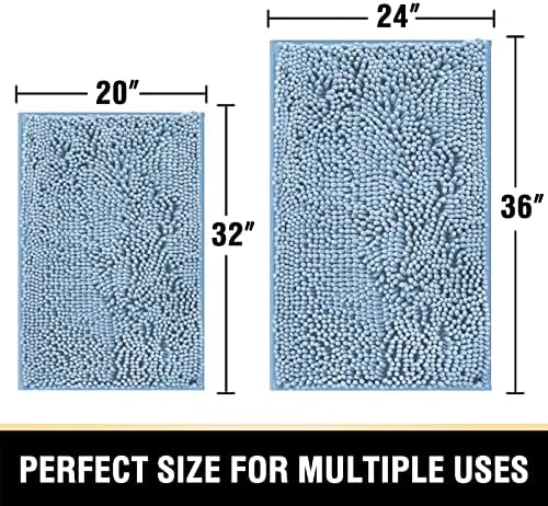 H.VERSAILTEX Bath Mat, Non Slip Luxury Chenille Bathroom Rugs, Extra Soft Absorbent Shaggy Bath Mat Rugs, Washable Fast Dry, 2 Piece (Cool Blue, 24" x 36"/20" x 32")