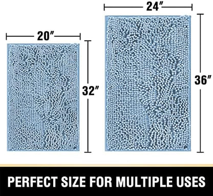 H.VERSAILTEX Bath Mat, Non Slip Luxury Chenille Bathroom Rugs, Extra Soft Absorbent Shaggy Bath Mat Rugs, Washable Fast Dry, 2 Piece (Cool Blue, 24" x 36"/20" x 32")