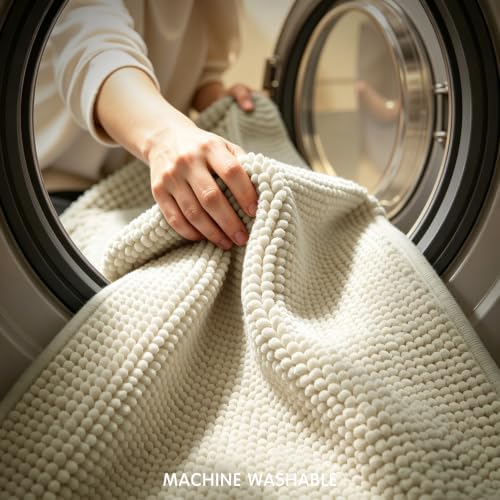 SUBRTEX Bathroom Rugs, 24" x 36" Chenille Bath Rug Soft Short Plush Bath Mat Soft Shower Mat Water Absorbent Shower Mat Quick Dry Machine Washable, Cream White