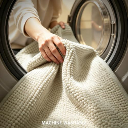 SUBRTEX Bathroom Rugs Chenille Bath Rug Soft Short Plush Bath Mat Soft Shower Mat Water Absorbent Shower Mat Quick Dry Machine Washable(Cream White,18" x 24")