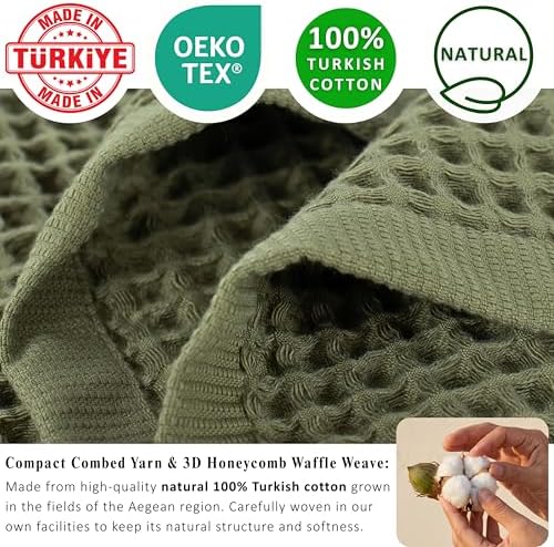 PÜSKÜL Natural 100% Turkish Cotton Waffle Towels Set of 4-Piece Khaki Green