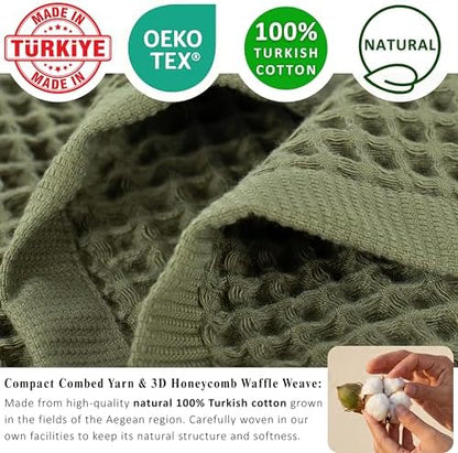 PÜSKÜL Natural 100% Turkish Cotton Waffle Towels Set of 4-Piece Khaki Green