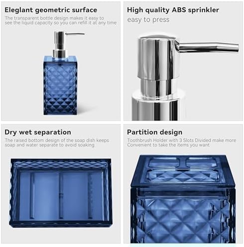 Bathroom Accessory Set, 5 PCS Blue Bathroom Accessories Sets