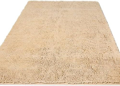 Yeaban Chenille Ivory Cream Bathroom Rug 36"x60",Non-Slip Rubber Backing