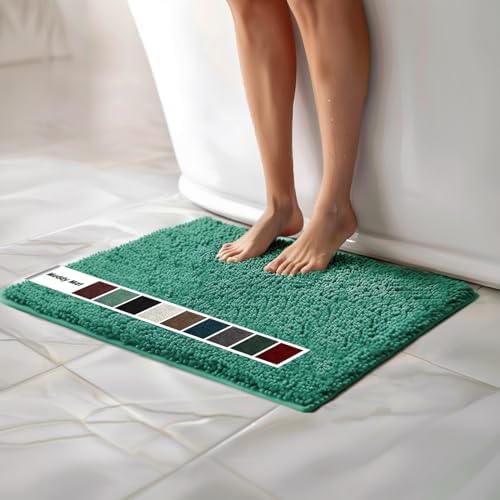 Muddy Mat Chenille Bathroom Rugs Quick Dry Microfiber Mats Non Slip Washable, Extra Thick, Soft and Highly Absorbent Bath Mats for Bathroom, Kitchen, and Shower Floor - Seafoam Green Medium 30"X19"