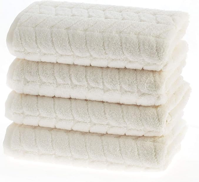 BAGNO MILANO Turkish Cotton Bath Towels, Hand Towels - Soft Plush Jacquard Collection Luxury Towels Set (Cream, Hand Towel Set of 4)