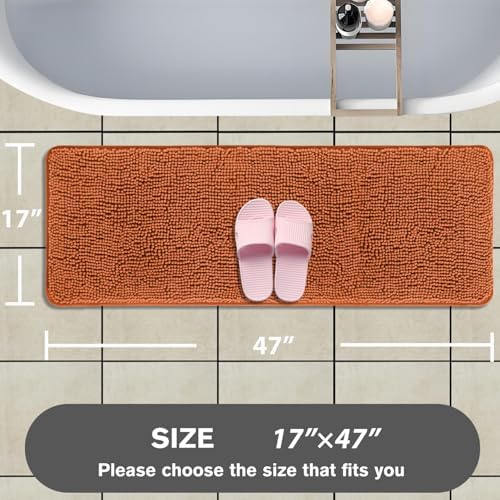 Bathroom Runner Rug 47 x 17 Inch – Long Bath Mat | Absorbent and Washable Thick Chenille Bath Rug Non-Slip Runner Rug for Bathroom, Shower, Sink(Burnt Orange)