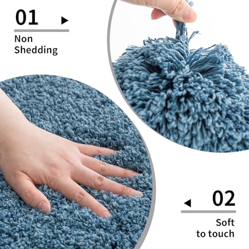 Disolla Blue Bathroom Rug 17x24 - Non-Slip Plush Small Bath Mat, Highly Absorbent & Ultra Soft Fluffy Floor Mat, Machine Washable for Shower and Tub