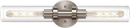 Brushed Nickel 2-Light Bathroom Vanity Light Fixture, Modern Bathroom Sconces Wall Lighting W/Clear Glass Shade, Horizontal and Vertical Wall Mount Lamp for Mirror Hallway Kitchen