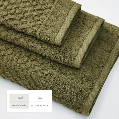 Great Bay Home Hand Towels - 100% Cotton 6 Pack 26x16 Hand Towel Set - Absorbent, Durable, Quick-Dry Towels for Bathroom (Olive)