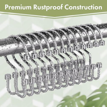 Amazer Chrome Shower Curtain Hooks, 12PCS Minimalist Simple Double Shower Curtain Rings, Rust-Resistant Metal Shower Hooks, Cylinders Shower Rings for Bathroom Shower Rods Curtains