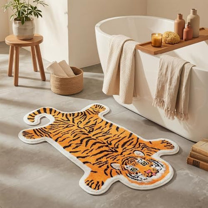 Yellow Tiger Bath Mat for Bathroom Non Slip Cartoon Carpet 24x39in