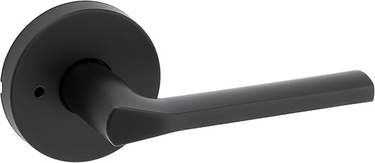 Kwikset Lisbon Interior Privacy Door Handle with Lock, Round Lever for Bathroom and Bedroom, Matte Black Reversible Keyless Push Button Lock Door Lever, with Microban Protection