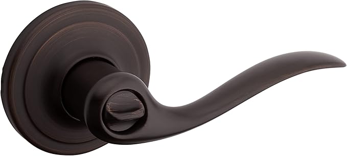 Kwikset Tustin Interior Privacy Door Handle with Lock, Door Lever For Bathroom and Bedroom, Venetian Bronze Reversible Keyless Turn Lock, with Microban Protection