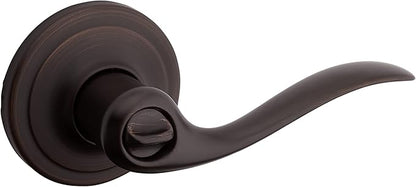 Kwikset Tustin Interior Privacy Door Handle with Lock, Door Lever For Bathroom and Bedroom, Venetian Bronze Reversible Keyless Turn Lock, with Microban Protection