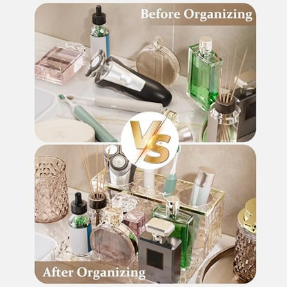 Glass Bathroom Accessories Set 5Pcs Crystal Brown - Foaming Soap Dispenser, Soap Dish, Cup, Acrylic Toothbrush Holder with Tray Organizer, Cotton Swab Jar, Bathroom Counter Set Sink Decor