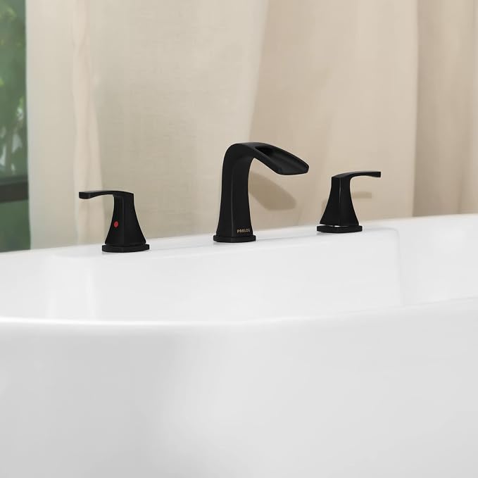 Waterfall 2 Handle Widespread Roman Tub Faucet Matte Black | 3 Hole Deck Mount Bathtub Filler with Valve & Supply Lines