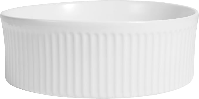 JONATHAN Y Element 14.75" Round Fluted Vessel Sink, White | Ceramic, Above Counter Vanity Basin, 5.25" Height, 1.75" Drain Hole, Stain Resistant Glaze, Modern Minimalist Style