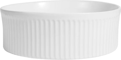 JONATHAN Y Element 14.75" Round Fluted Vessel Sink, White | Ceramic, Above Counter Vanity Basin, 5.25" Height, 1.75" Drain Hole, Stain Resistant Glaze, Modern Minimalist Style