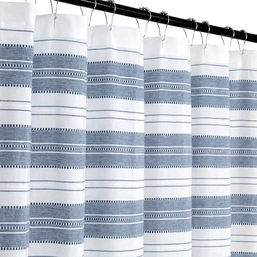 Serafina Home Nautical Striped Blue and White Fabric Shower Curtain: