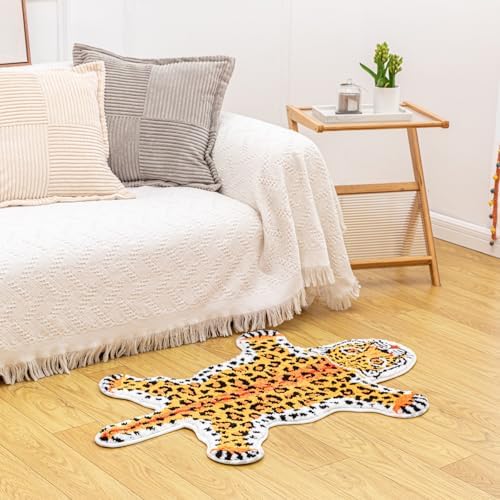 Orange Leopard Bath Mat Non Slip Absorbent Cartoon Rug 39.3x25.5in