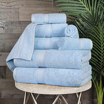 SUPERIOR Egyptian Cotton Ultra Plush & Absorbent, 8 Piece Set, Light Blue