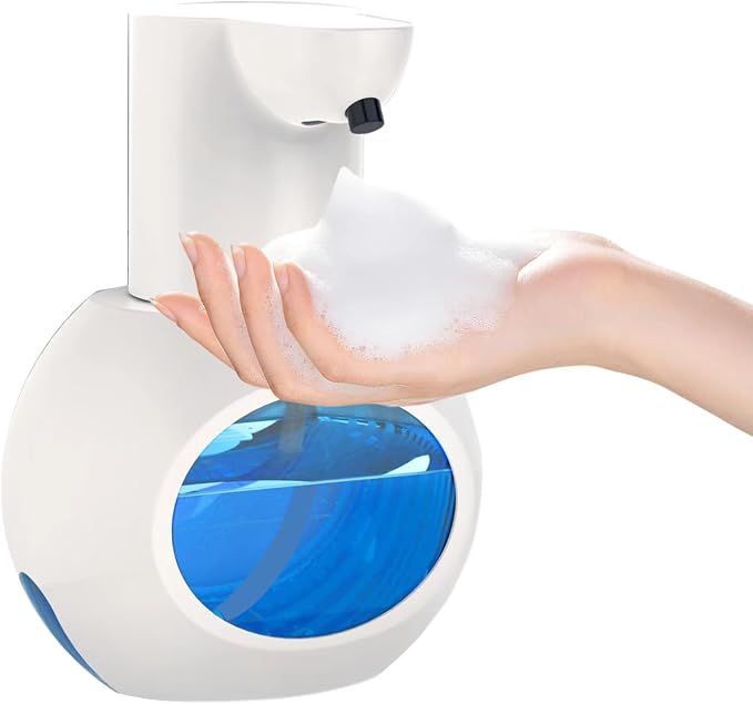 Automatic Foaming Soap Dispenser, 15oz/420ml Smart Hand Soap Dispensers, Touchless Wall Mount with 4-Level Adjustable, Rechargeable Foaming Hand Soap Dispenser for Bathroom Kitchen Office White