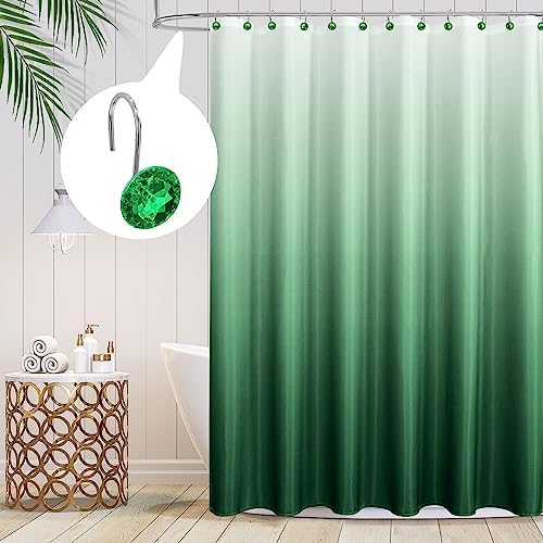 Green Diamond Crystal Bling Shower Curtain Hooks Rings for Bathroom,12PCS