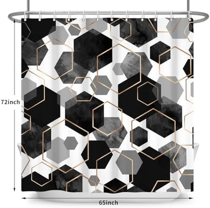 deFouliao Black Shower Curtain Modern Abstract Geometric Grid Bathroom Curtain Sets for Bathtub Home Art Decor, Waterproof Fabric Washable with Hooks, 65x72 Inch