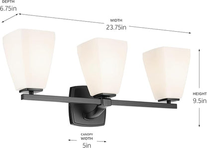 Kichler Marant 21.25" 3-Light Vanity Light with Opal Glass in Black, for Bathroom, Powder Room, Over a Mirror, (21.25" W x 9.5" H), 55216BK