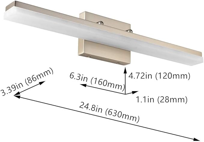 mirrea 24in Modern LED Vanity Light for Bathroom Lighting Dimmable 24w Brushed Nickel (Warm White 3000K)