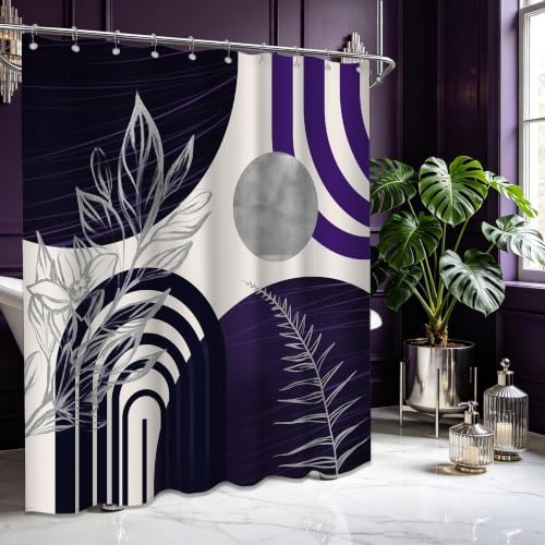 Dark Purple and Grey Shower Curtain, 60X72 in, Mid Century Modern Plum