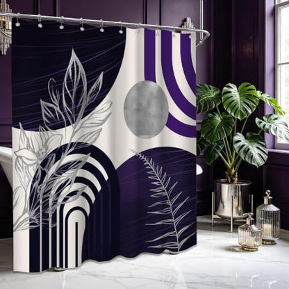 Dark Purple and Grey Shower Curtain, 60X72 in, Mid Century Modern Plum