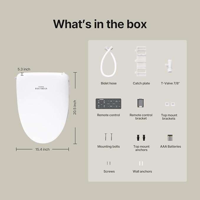 COWAY Bidetmega 200N *Elongated* Electronic Bidet Toilet Seat with Instantaneous Water Heating, Heated Seat and Dryer, Soft Close Lid, Stainless Nozzle, Night Light, Self Cleaning, Remote Control