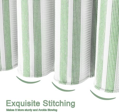 ORTIGIA Green Striped Shower Curtain 72x72 Inch, Waffle Textured Heavy Duty Thick Cloth Fabric Shower Curtains with 12 Metal Hooks,Green and White Bath Bathroom Shower Curtain