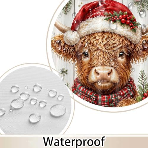 Christmas Highland Cow Shower Curtain Rustic Cute Holiday Bathroom Decor