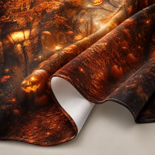 Fall Shower Curtain, Autumn Pumpkin Forest Path Bathroom Curtain, Maple Leaves Harvest Thanksgiving Farmhouse Waterproof Polyester Fabric with Hooks 72x72 Inch
