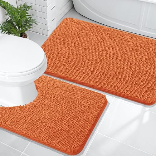 OLANLY Chenille Bathroom Rugs Mats Sets 2 Piece, 36"x24"+24"x20", Clay