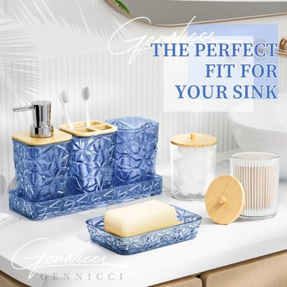 Bathroom Accessories Set, Navy Blue Bathroom Accessories, Acrylic Soap Dispenser and Toothbrush Holder Set, Qtip Holder Set, Bathroom Sink Set, Gift for Home Apartment