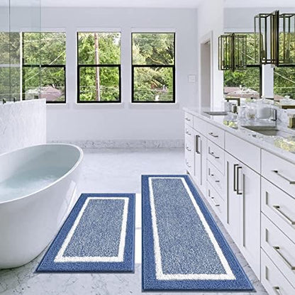 Pauwer Bathroom Rugs Sets 2 Piece, Non Slip Washable Bath Mat, Blue