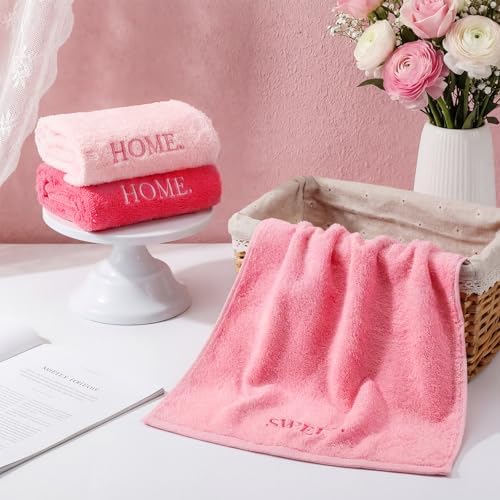 FuWeave 3 Pcs Pink Decorative Hand Towels for Bathroom, Home Sweet Home