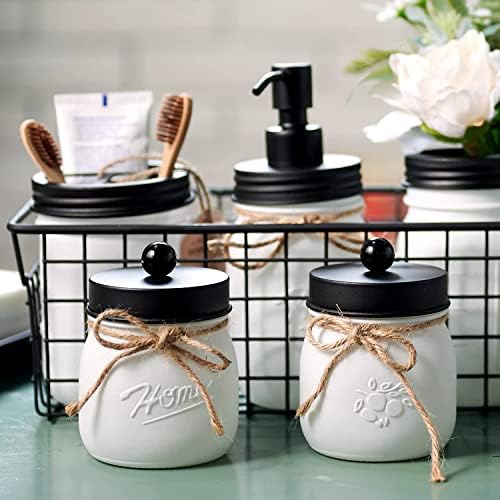 Amolliar Mason Jar Bathroom Accessories Set, 4Pcs Glass Bathroom Set, Black