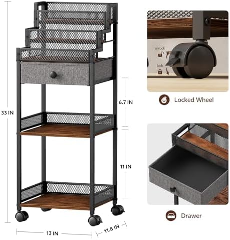Plaviya Makeup Organizer Cart with Drawer for Vanity and Bathroom 13in