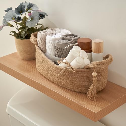 Decorative Toilet Paper Basket - Boho Jute Cotton Rope Bin with Tassel