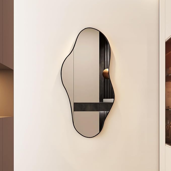 Irregular Full Length Mirror, 23"x47" Full Body Mirror with Metal Frame, Asymmetrical Mirrors for Entryway Bathroom Living Room Bedroom, Horizontal or Vertical Hanging