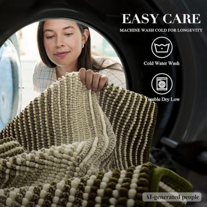 BSICPRO Bathroom Rugs, 17x24 Chenille Bath Mats, Olive Green