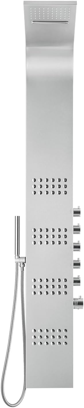 Blue Ocean 64.5” Stainless Steel SPS8727 Thermostatic Shower Panel Column with Rainfall Showerhead, Body Jets, and Handheld Showerhead, Shower Tower