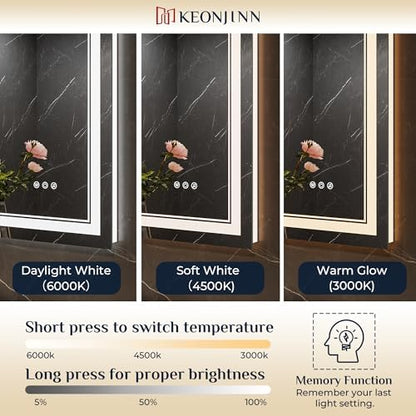 Keonjinn 48" x 36" Lighted Mirrors for Bathroom Wall with Bluetooth Speaker